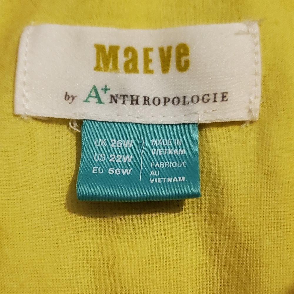 Maeve Yellow Pineapple Embroidered Button Up Shirt Cotton Office Plus Size Sz 22 - Picture 9 of 12